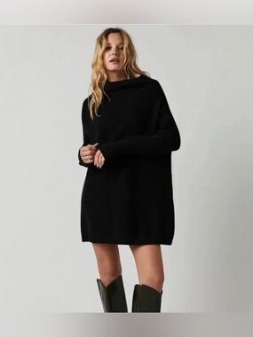 Free People Ottoman Slouchy Tunic Sweater Black Oversized Cozy Size S